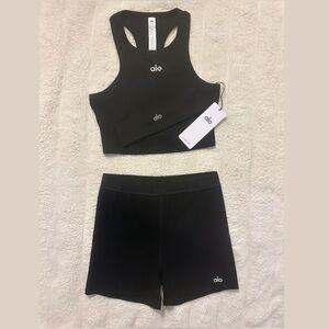 ALO Yoga Black Tank and Shorts Set w/ headband